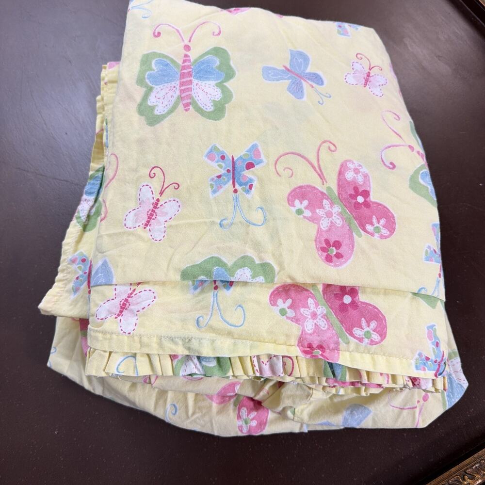 Pottery Barn Kids Sophie Yellow Butterfly Ruffle Twin Sheet Set Flat Fitted Y2K